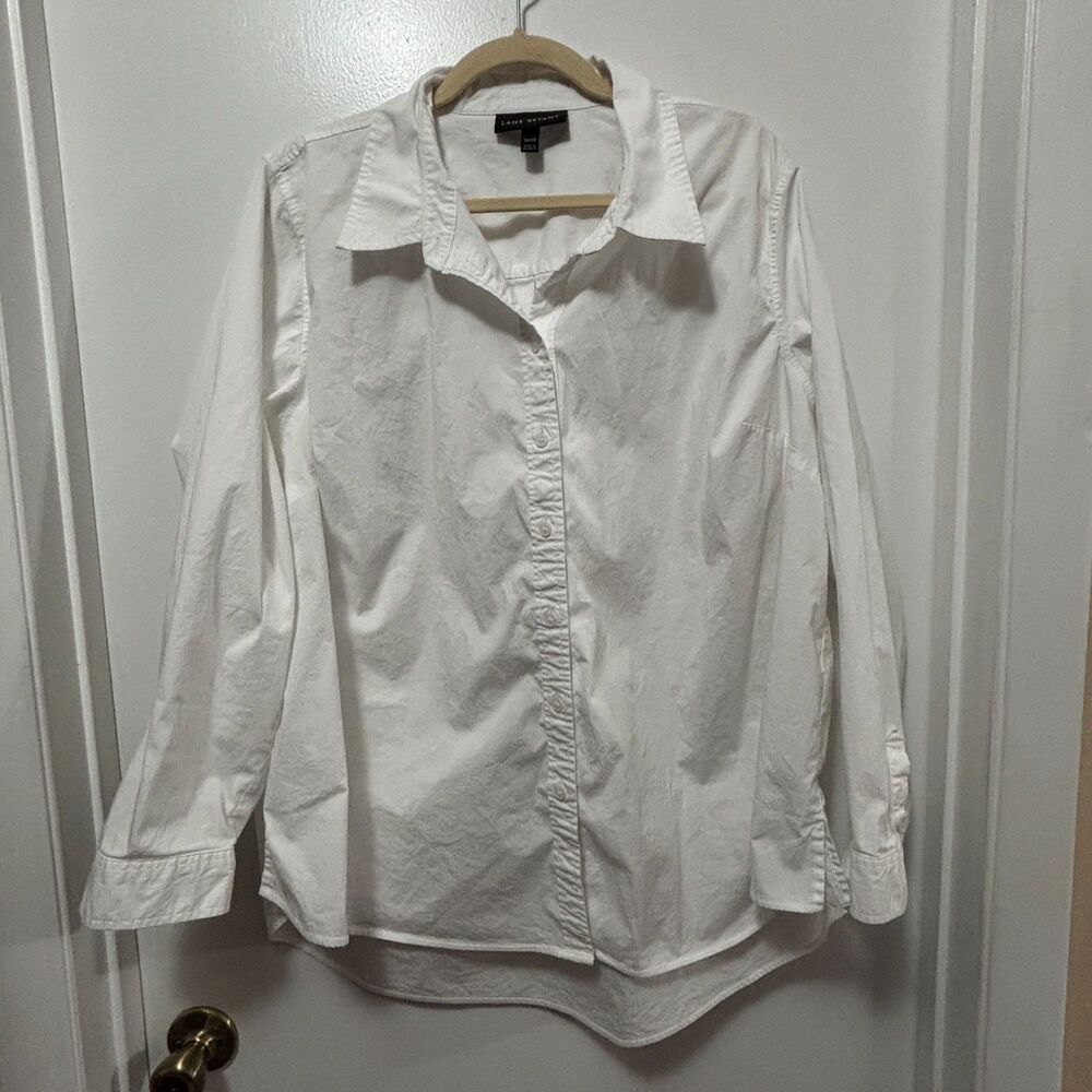 Lane Bryant White Stretch Cotton Button Down Shirt Size 18/20 Career Casual - Picture 2 of 8